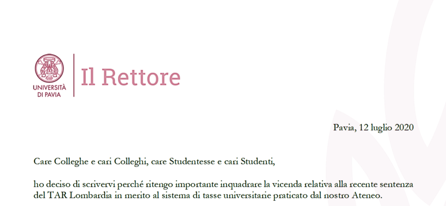 Lettera del magnifico rettore